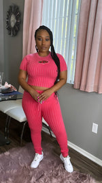 G- Queen Ribbed 2pc Set (Pink)