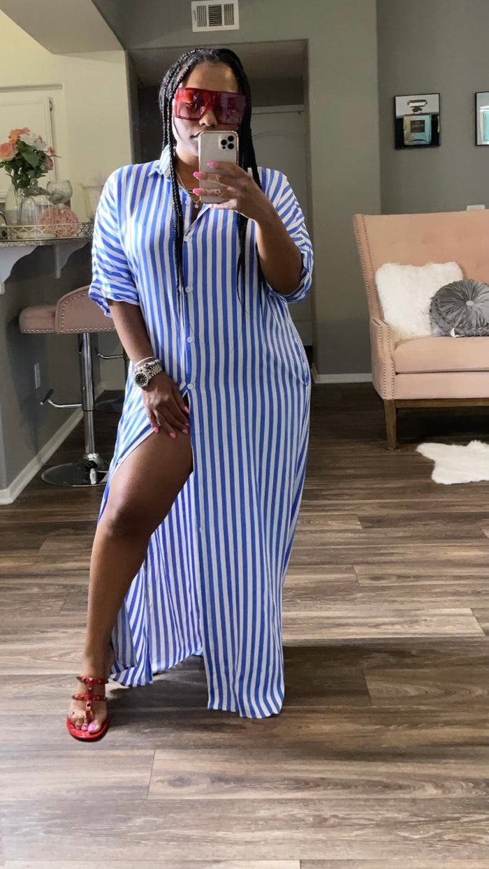 Tia Maxi Shirt Dress (Blue)