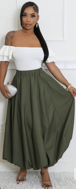 Olivia | Olive Bubble Hem Maxi Skirt