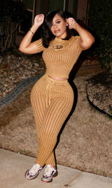 G- Queen Ribbed 2pc Set (Tan)