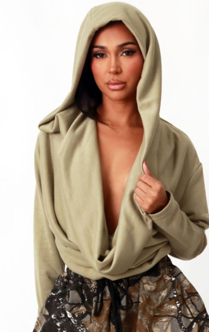 Drop It Hooded Cowl Neck Top