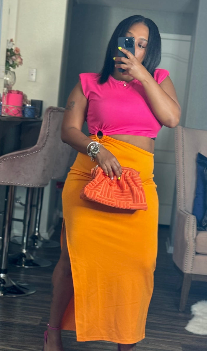 Live in Color Midi Dress (Pink and Orange)