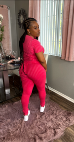 G- Queen Ribbed Knit 2pc Set (Pink)