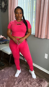 G- Queen Ribbed Knit 2pc Set (Pink)