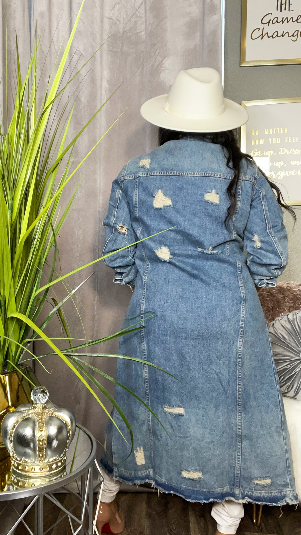 Distressed Denim Duster Large Distressed Denim Duster Large