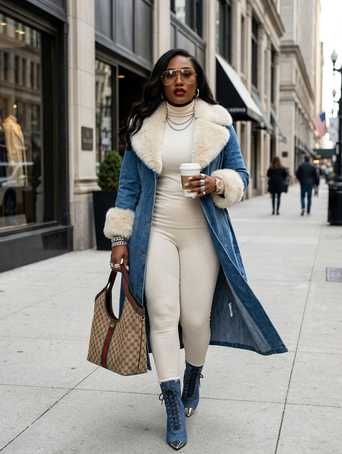 Penny Denim/Fur Trench Coat
