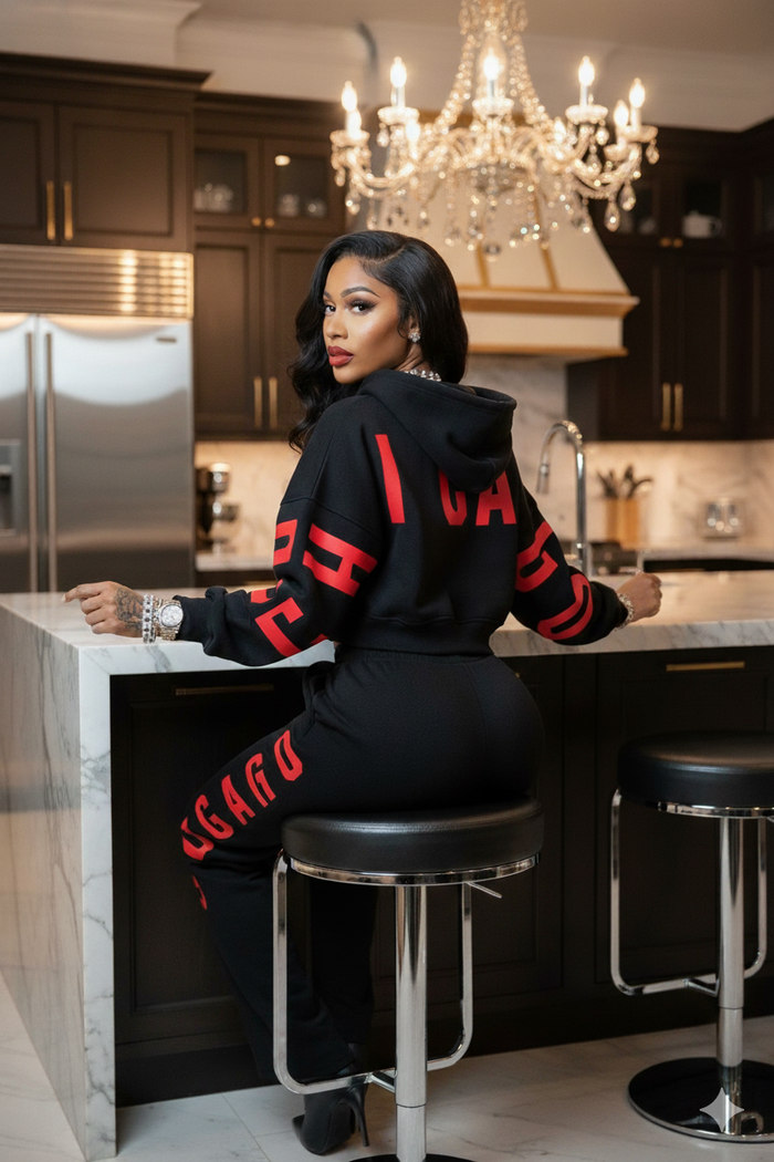 Chicago Queen| Cropped Hoodie (Black)