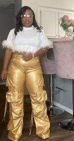 Rich Queen Gold Metallic Cargo Pants
