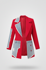 Alluring Denim Mix Blazer Olive Plus