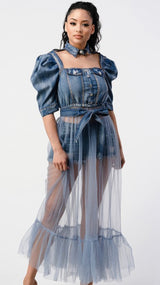 Denim X Tulle Top
