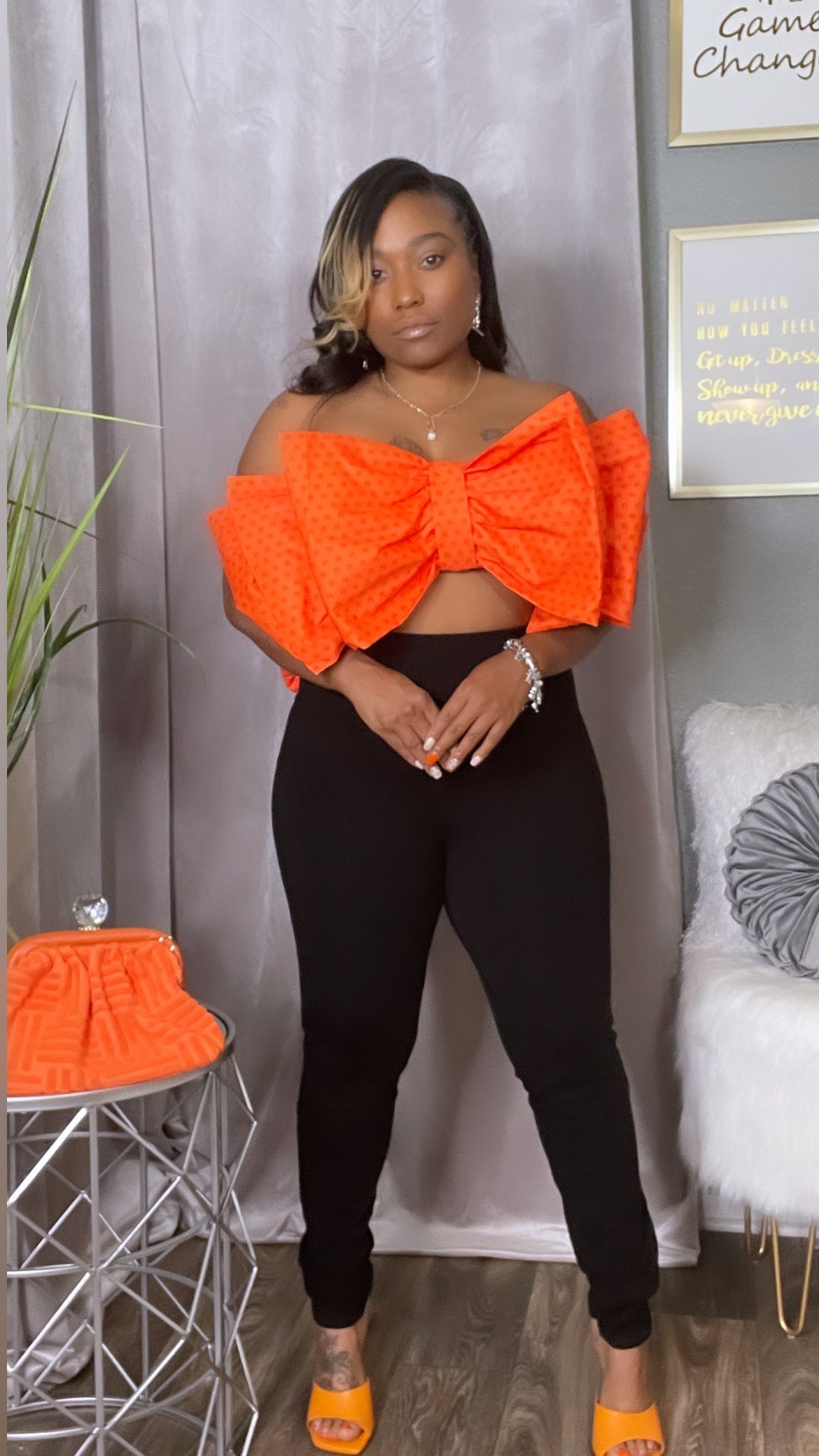 Refined Bow Top (Orange) – Pejais Couture